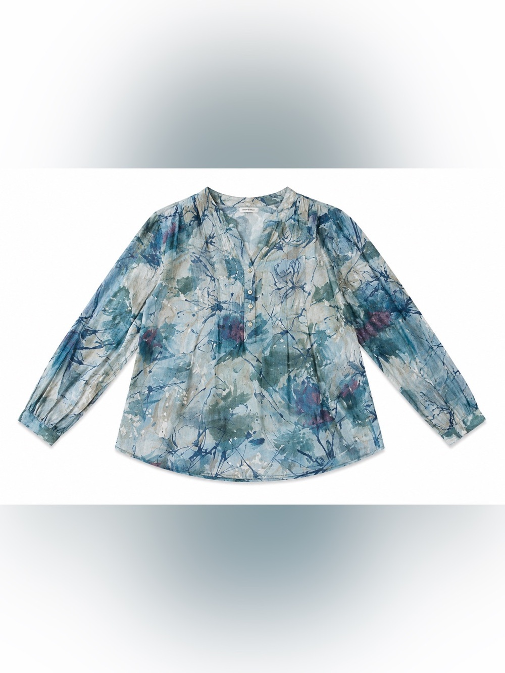 Chic Floral cotton and linen blend Blouse in Blue shades made in Italy